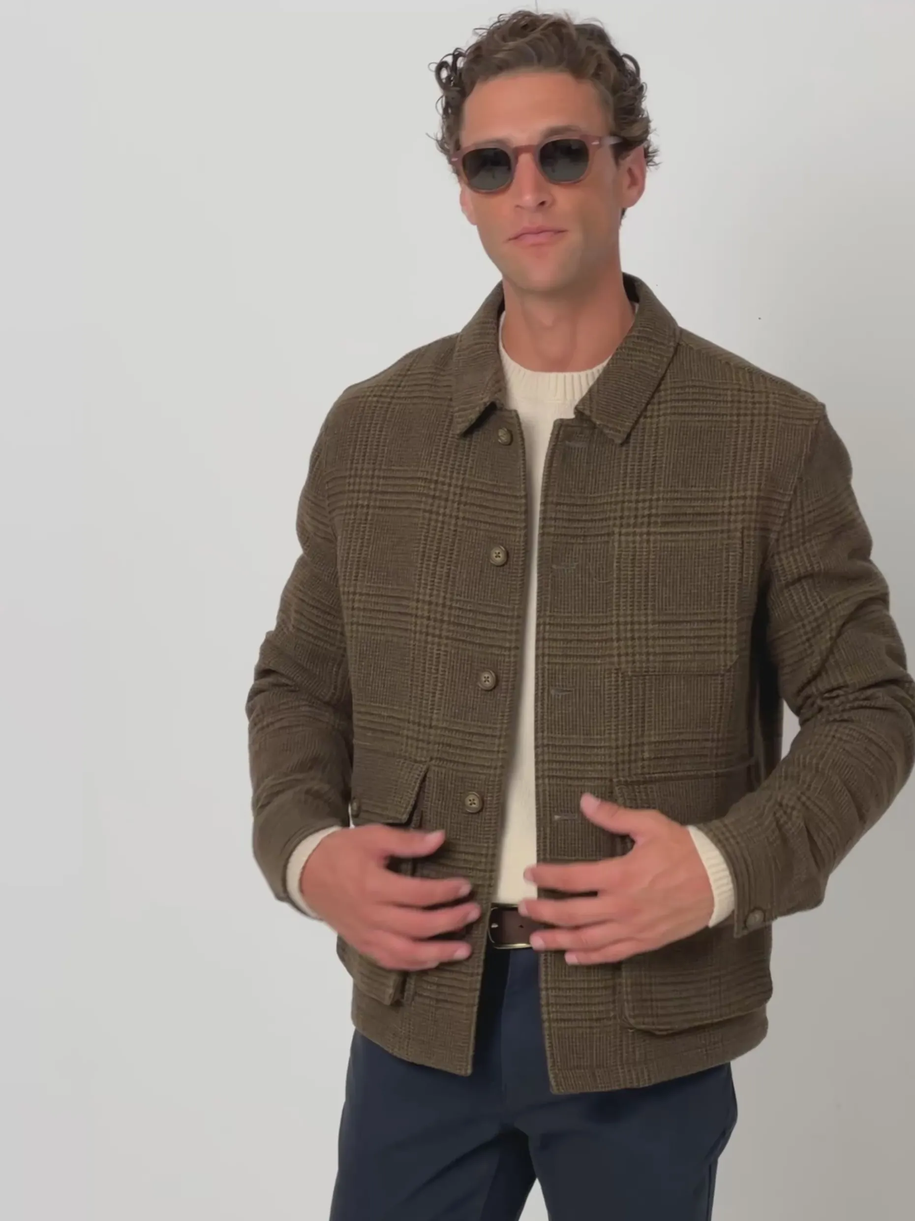 Chaqueta principe de gales bolsillos marron