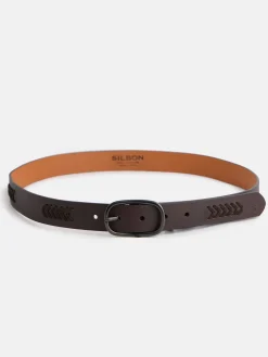 Cinturon piel detalles marron oscuro