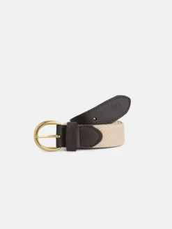 Cinturon piel lona beige