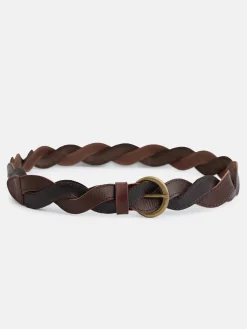 Cinturon trenzado piel bicolor marron
