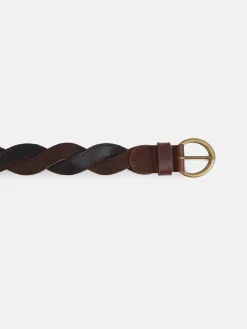 Cinturon trenzado piel bicolor marron