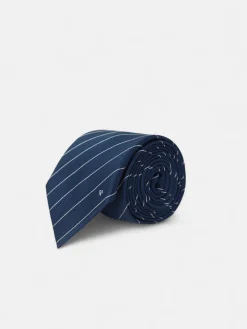 Corbata mini rayas raqueta azul marino