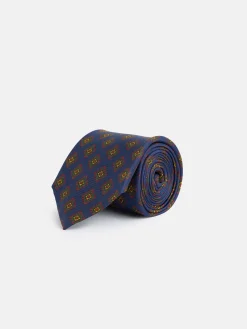 Corbata seda estampado azulejo azul marino