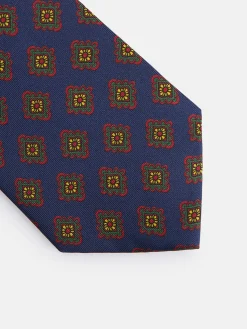 Corbata seda estampado azulejo azul marino