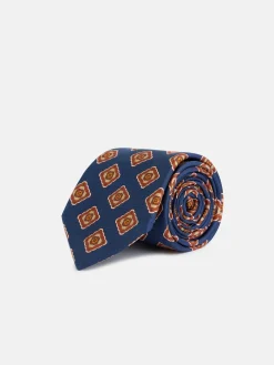 Corbata seda estampado azulejo azul