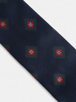 Corbata seda motivo geometrico azul marino