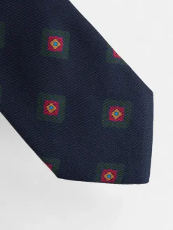 Corbata seda motivo geometrico azul marino