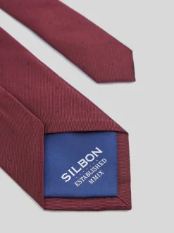 Corbata silbon mini puntos burdeos
