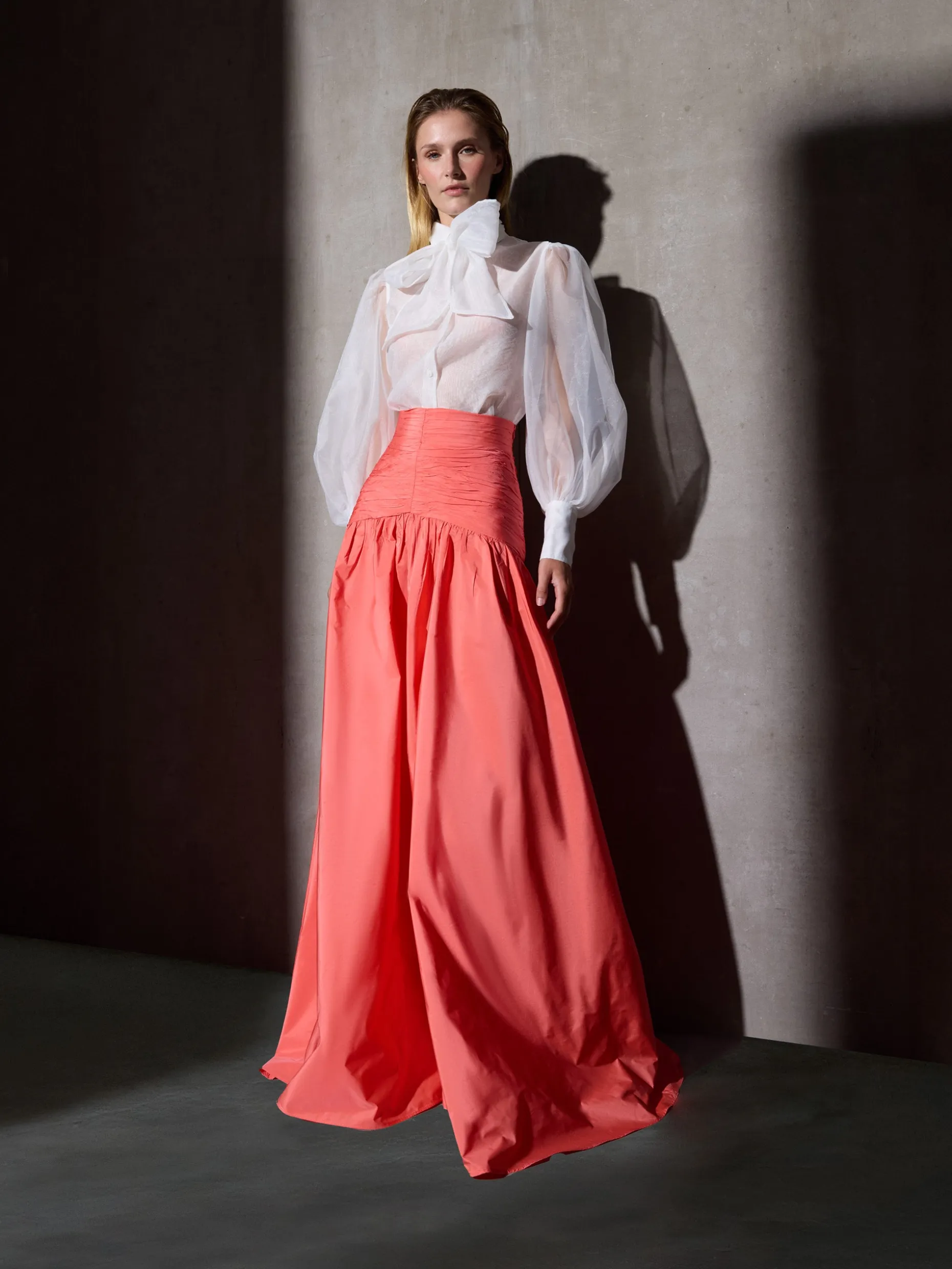 Falda CaprileXSilbon tafeta coral