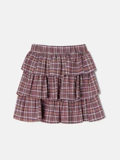 Falda girl volantes cuadros morados y rosas