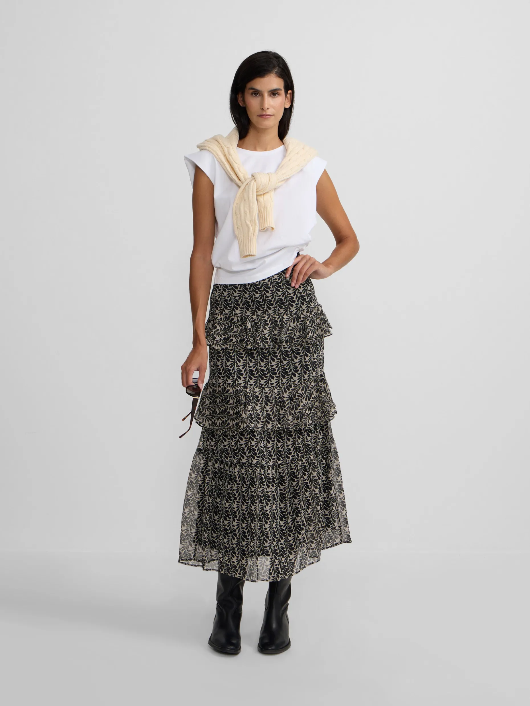 Falda larga volantes estampado negros