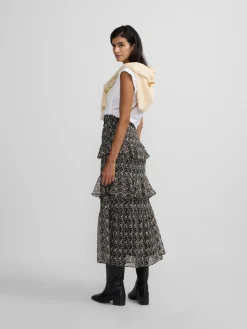 Falda larga volantes estampado negros