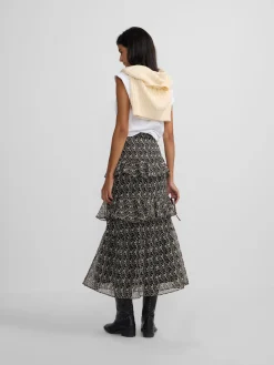 Falda larga volantes estampado negros