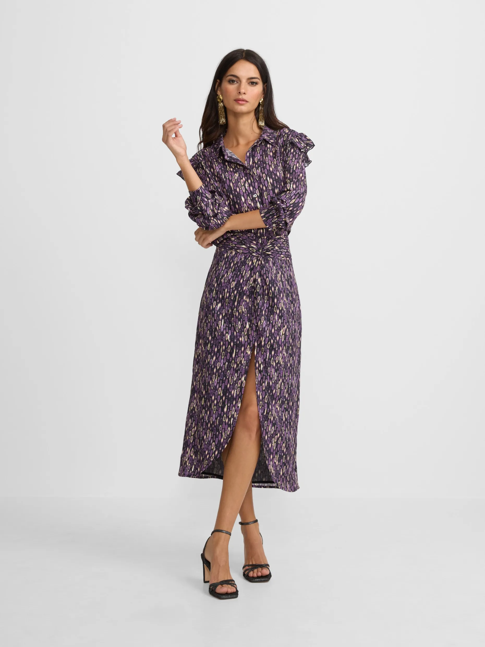 Falda midi abertura estampado ikat morados