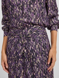Falda midi abertura estampado ikat morados