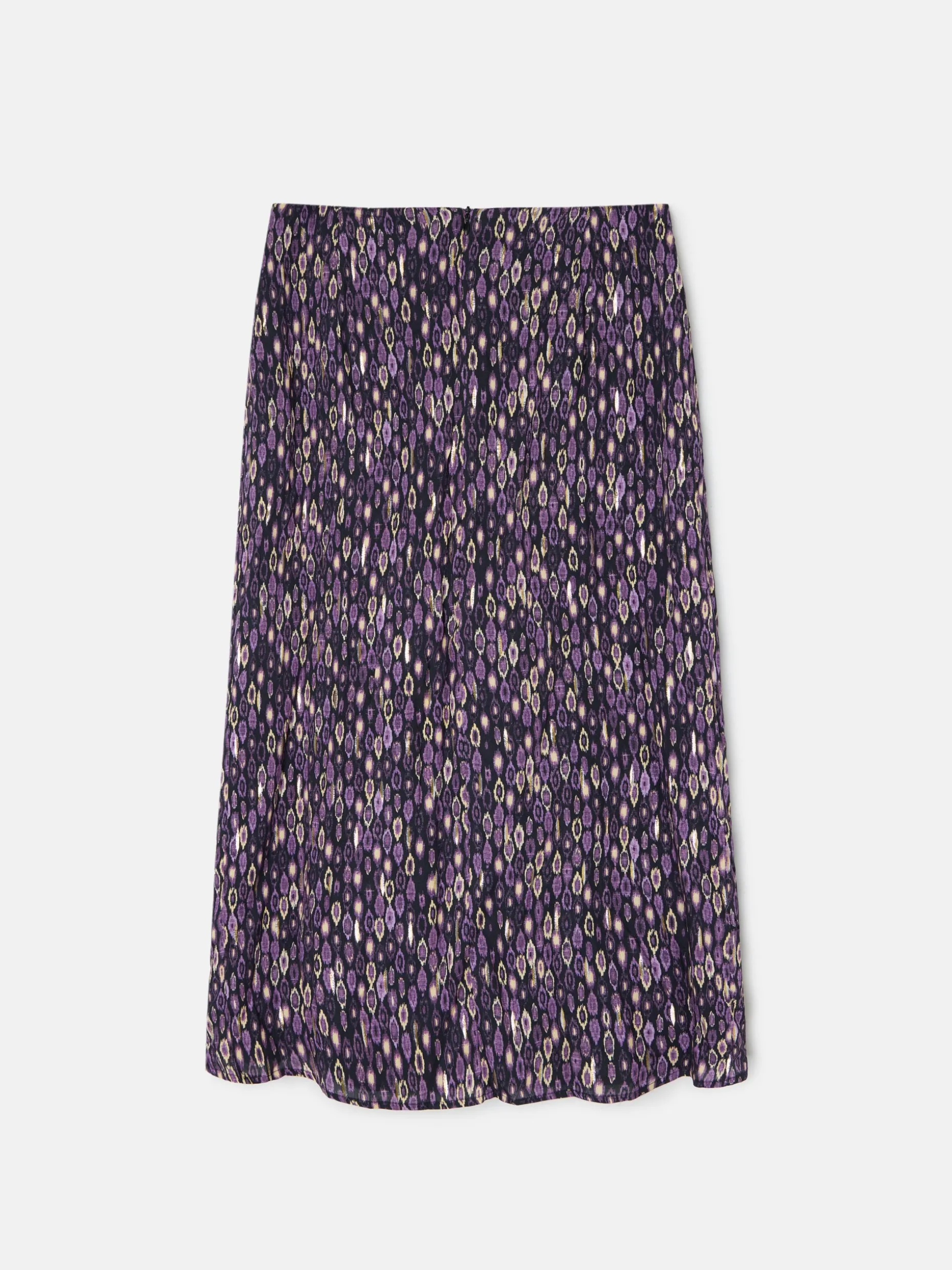 Falda midi abertura estampado ikat morados