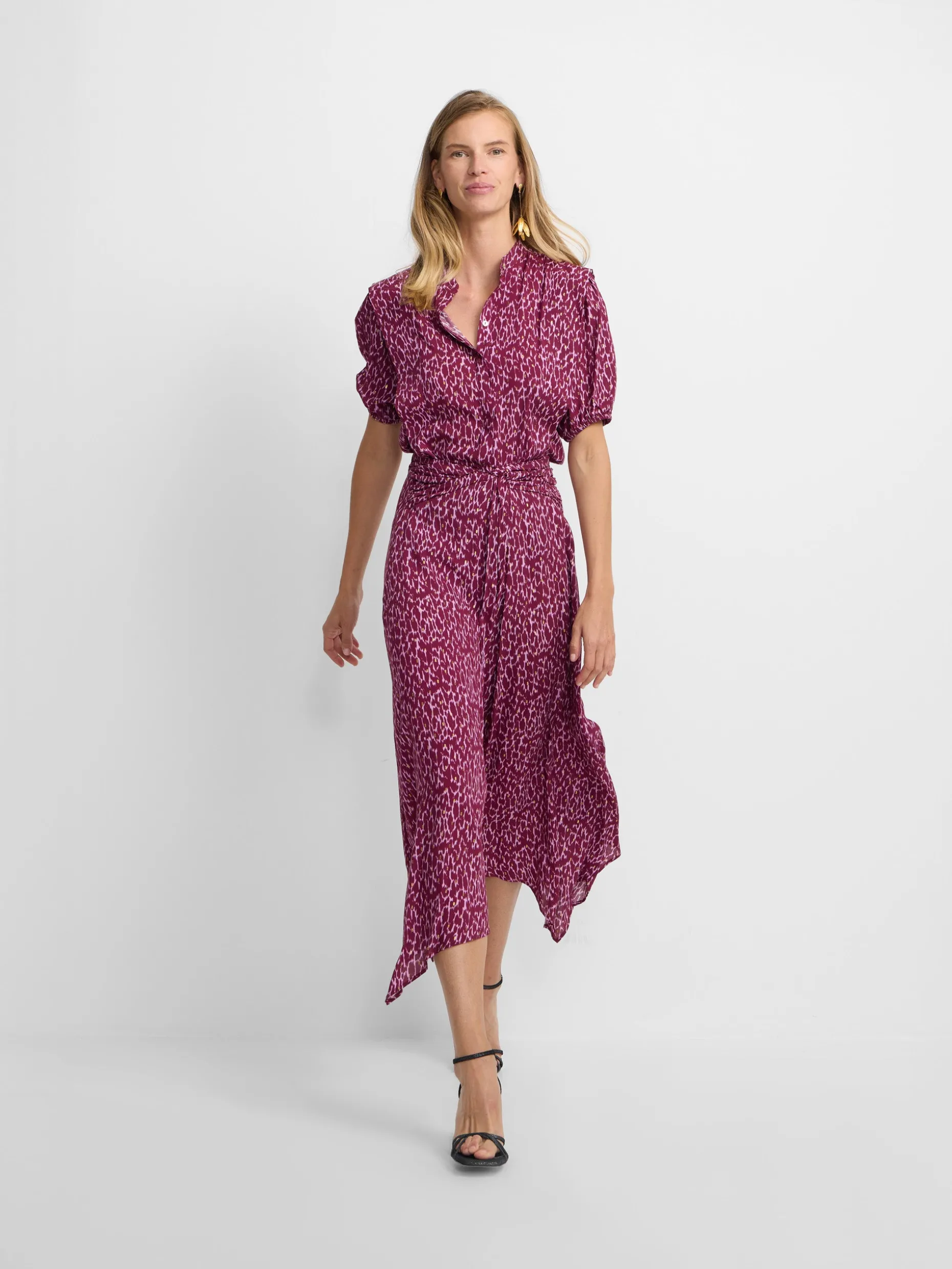 Falda midi asimetrica estampado lurex morados