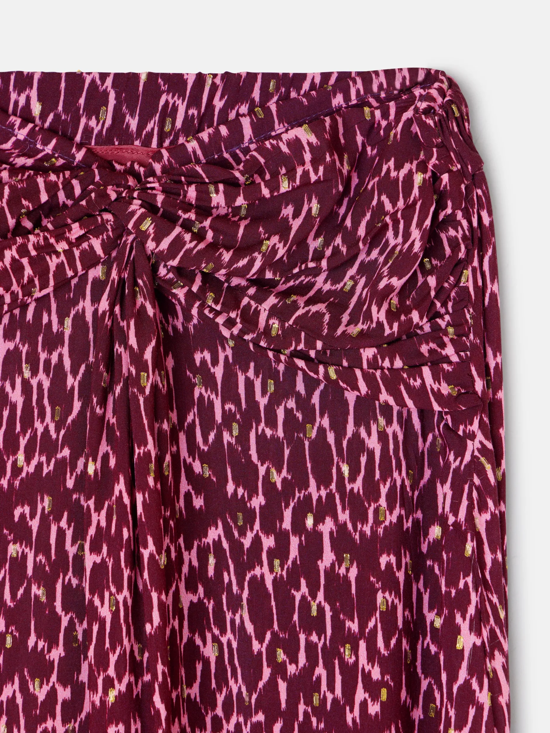 Falda midi asimetrica estampado lurex morados