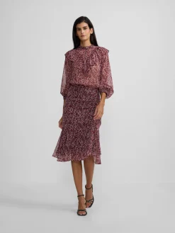 Falda midi estampado animal print burdeos