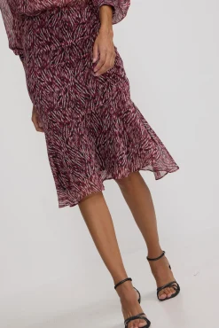 Falda midi estampado animal print burdeos
