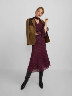 Falda midi estampado motivos burdeos