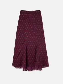 Falda midi estampado motivos burdeos