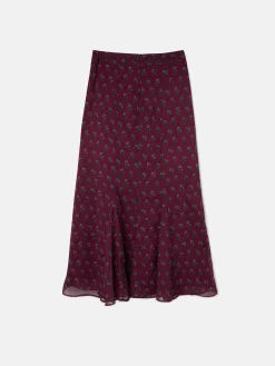 Falda midi estampado motivos burdeos
