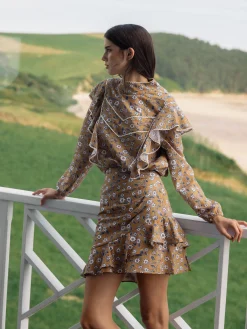 Falda mini estampado flores camel