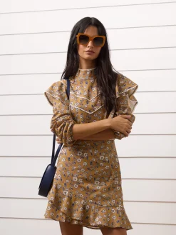 Falda mini estampado flores camel