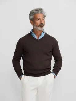 Jersey classic cuello pico marron