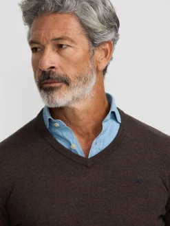 Jersey classic cuello pico marron