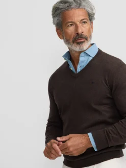 Jersey classic cuello pico marron