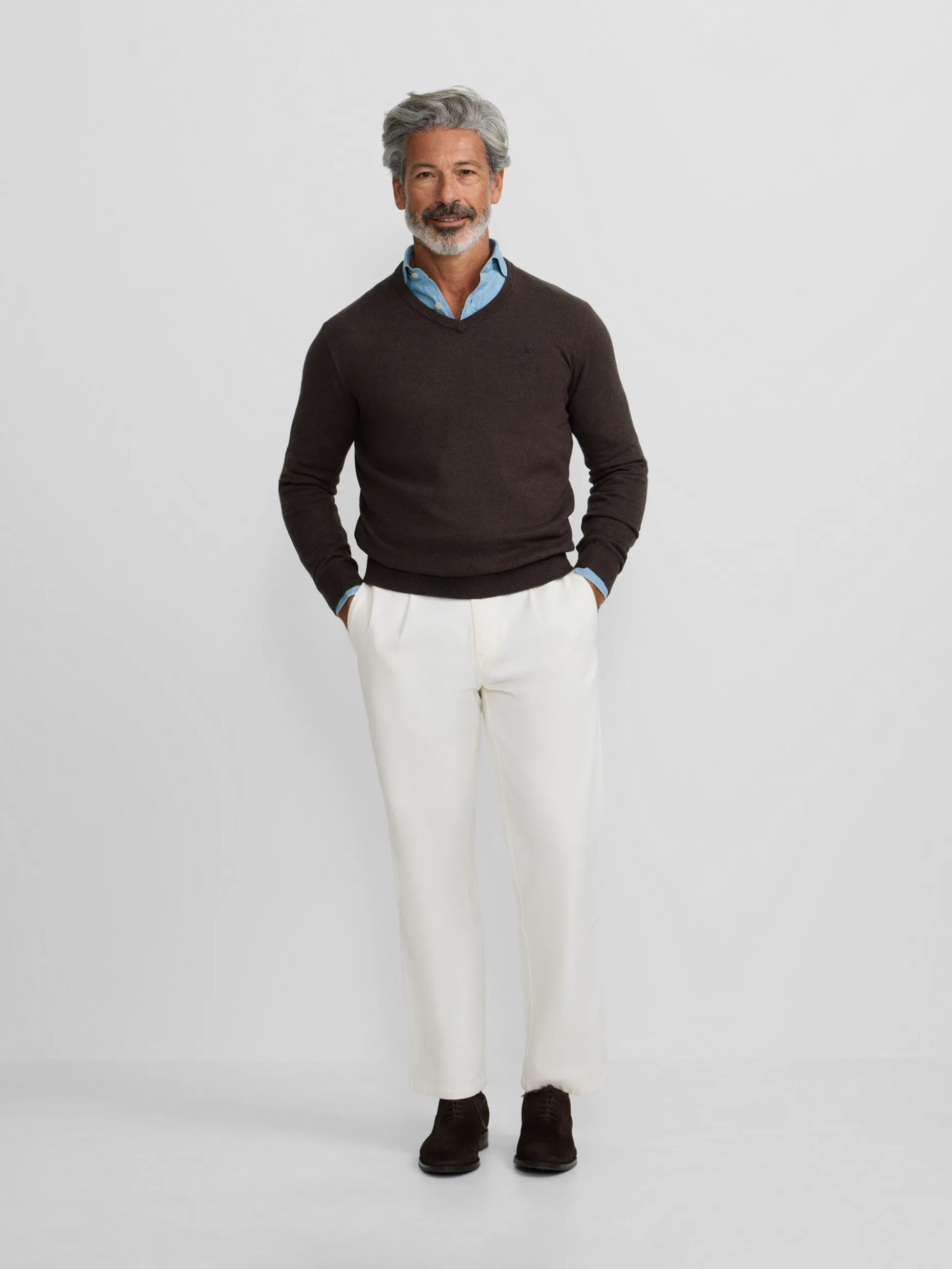 Jersey classic cuello pico marron