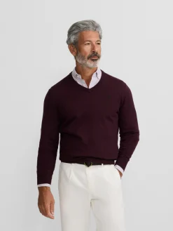 Jersey classic cuello pico burdeos