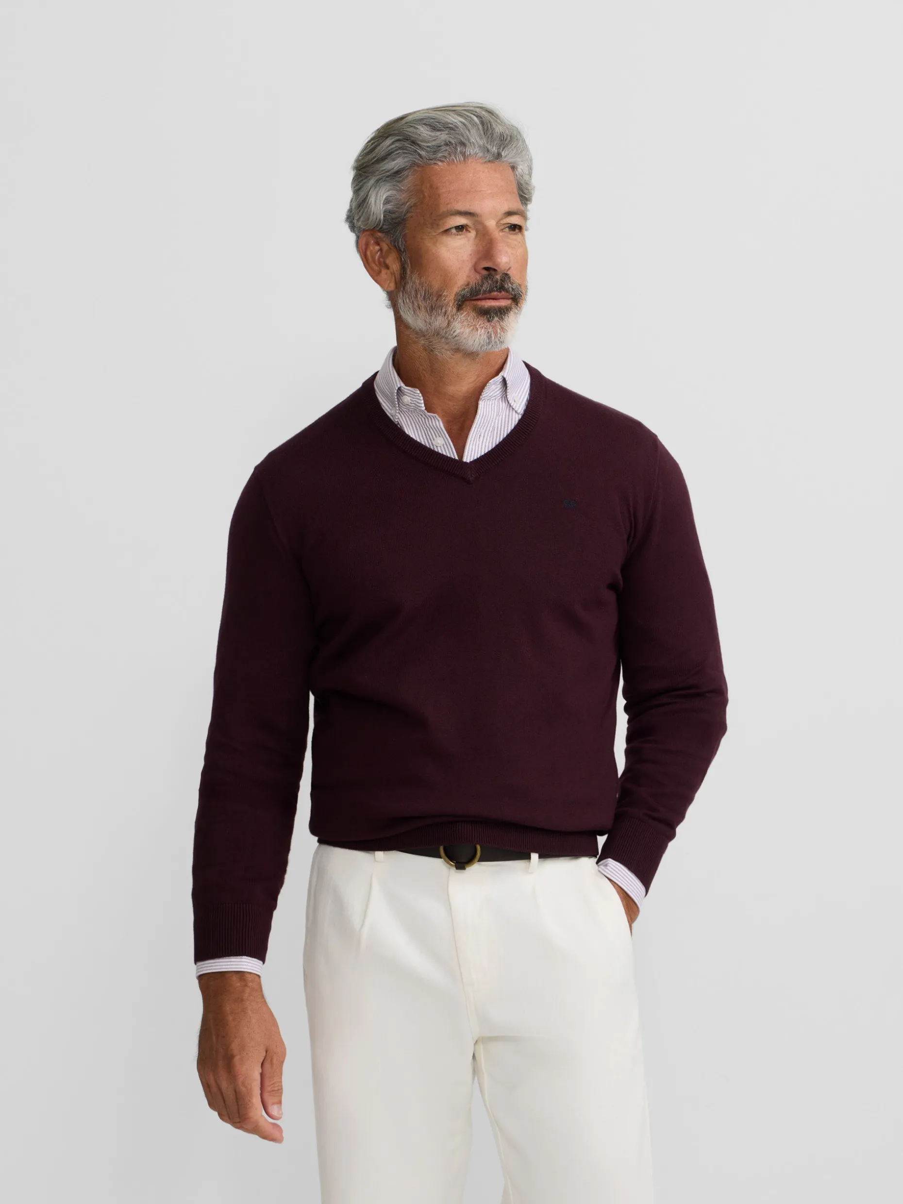 Jersey classic cuello pico burdeos