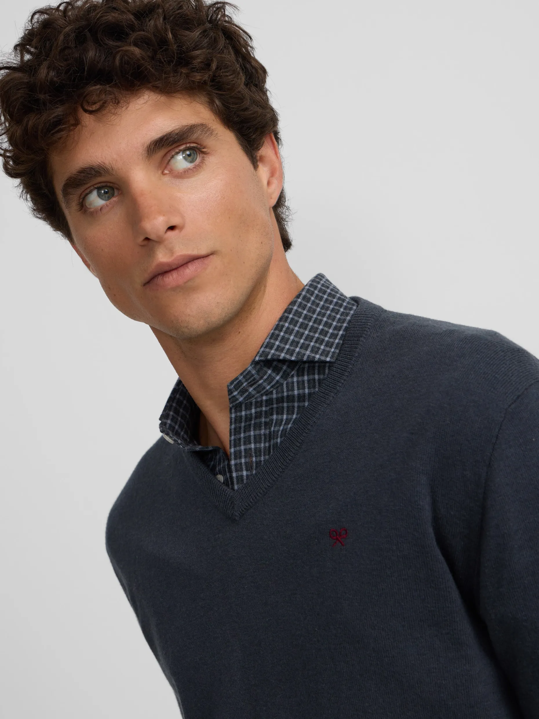 Jersey classic cuello pico azul gris
