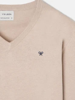 Jersey classic cuello pico beige