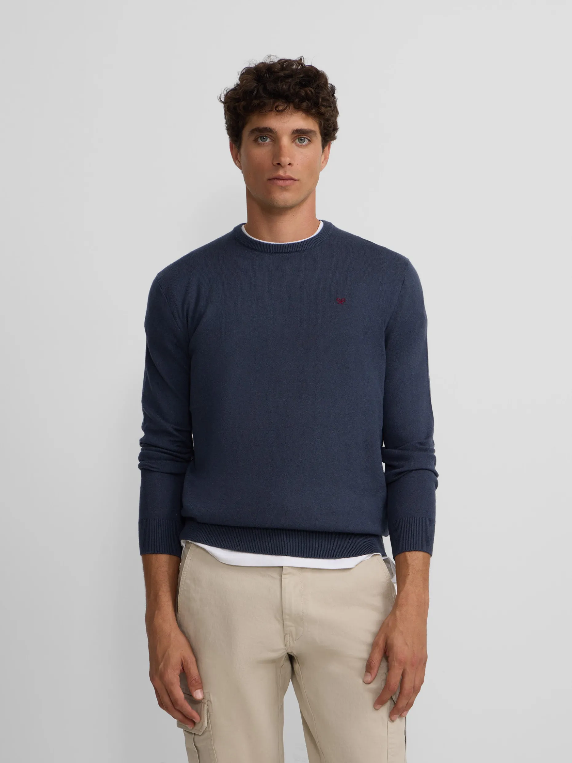 Jersey classic cuello redondo azul gris