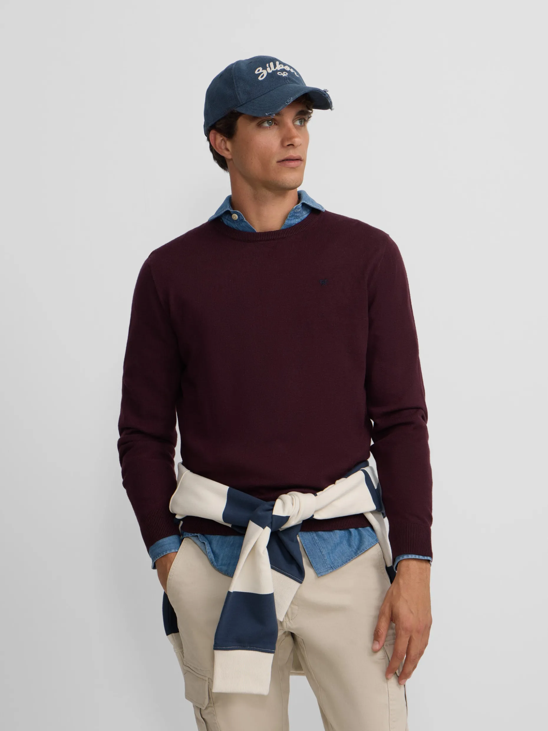 Jersey classic cuello redondo burdeos oscuro