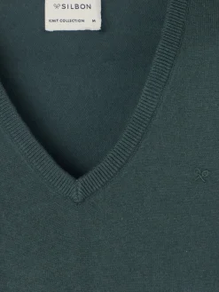Jersey cuello pico retro verde oscuro