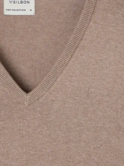 Jersey cuello pico retro marron claro