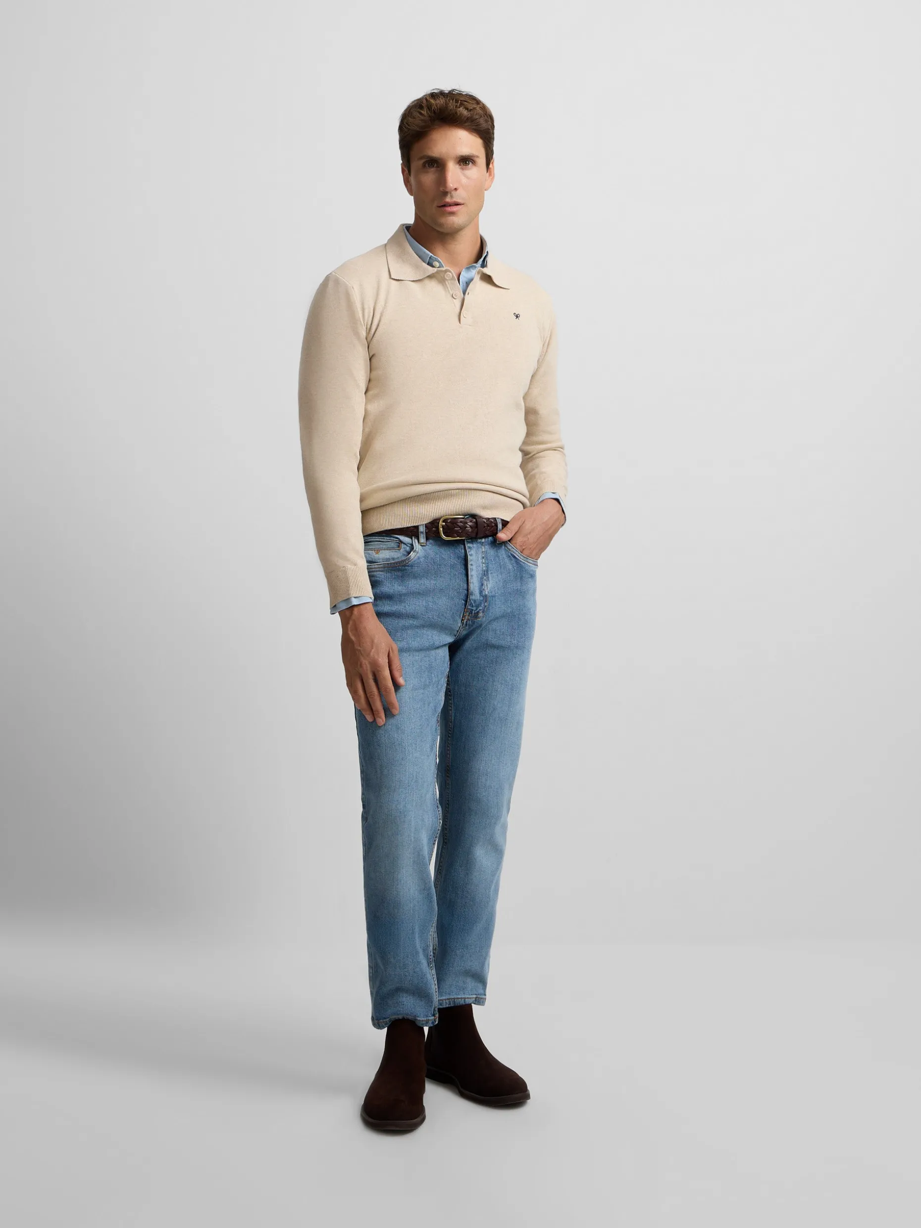 Jersey cuello polo beige
