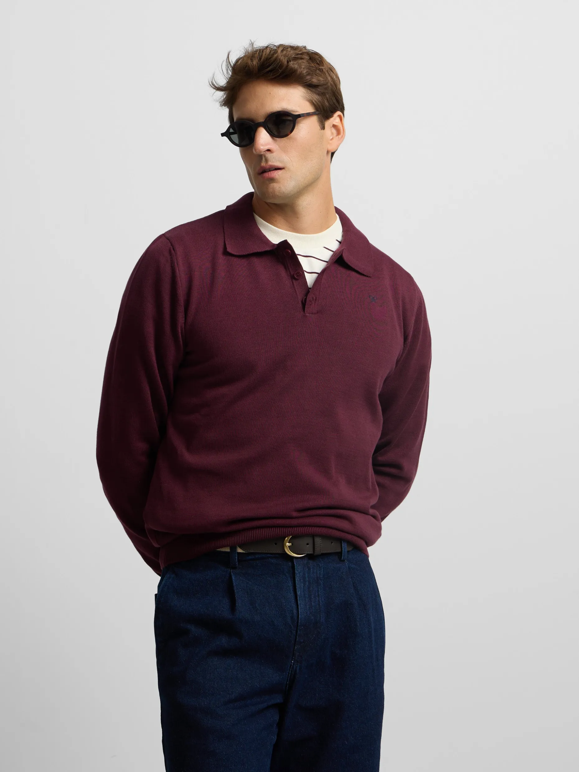 Jersey cuello polo burdeos