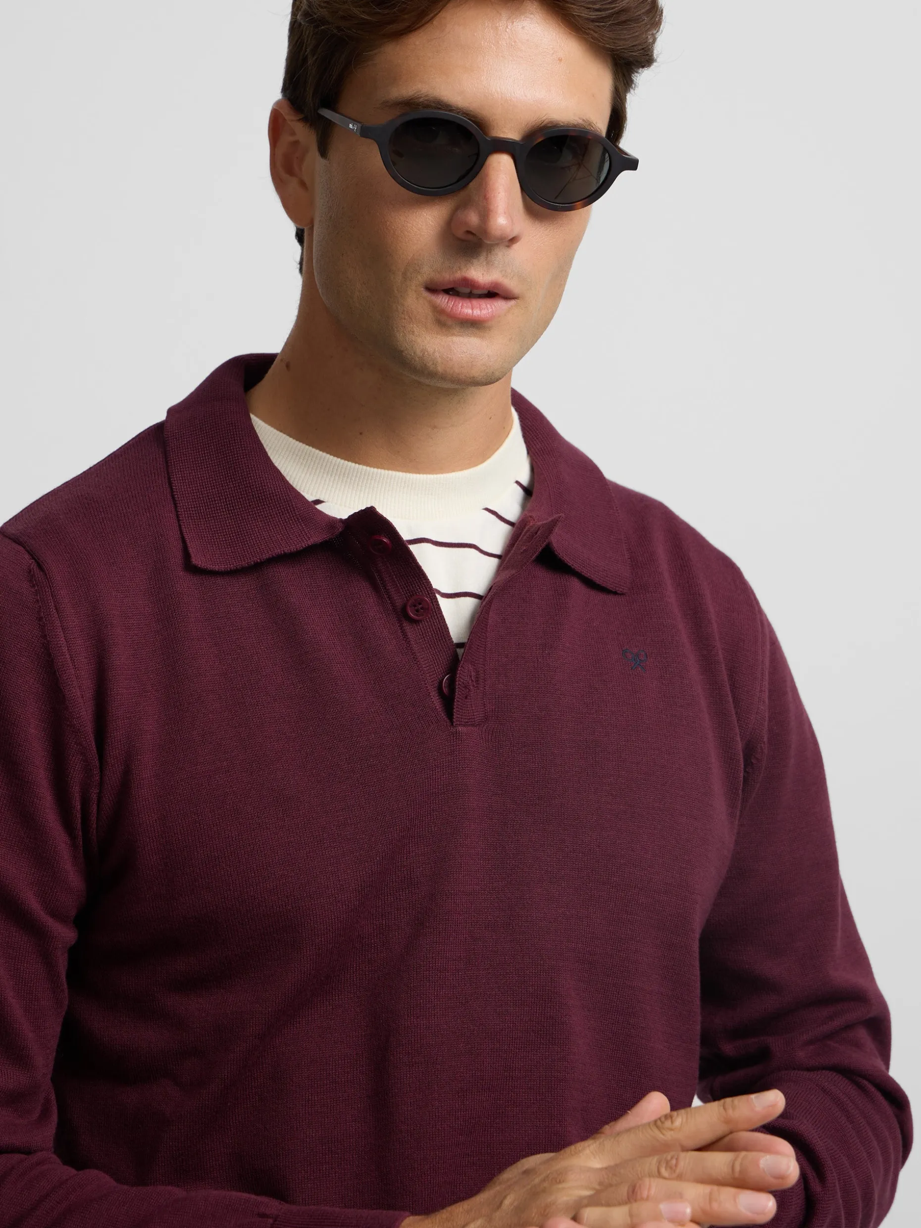Jersey cuello polo burdeos