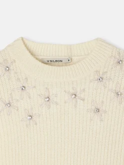Jersey flores bordadas crudo