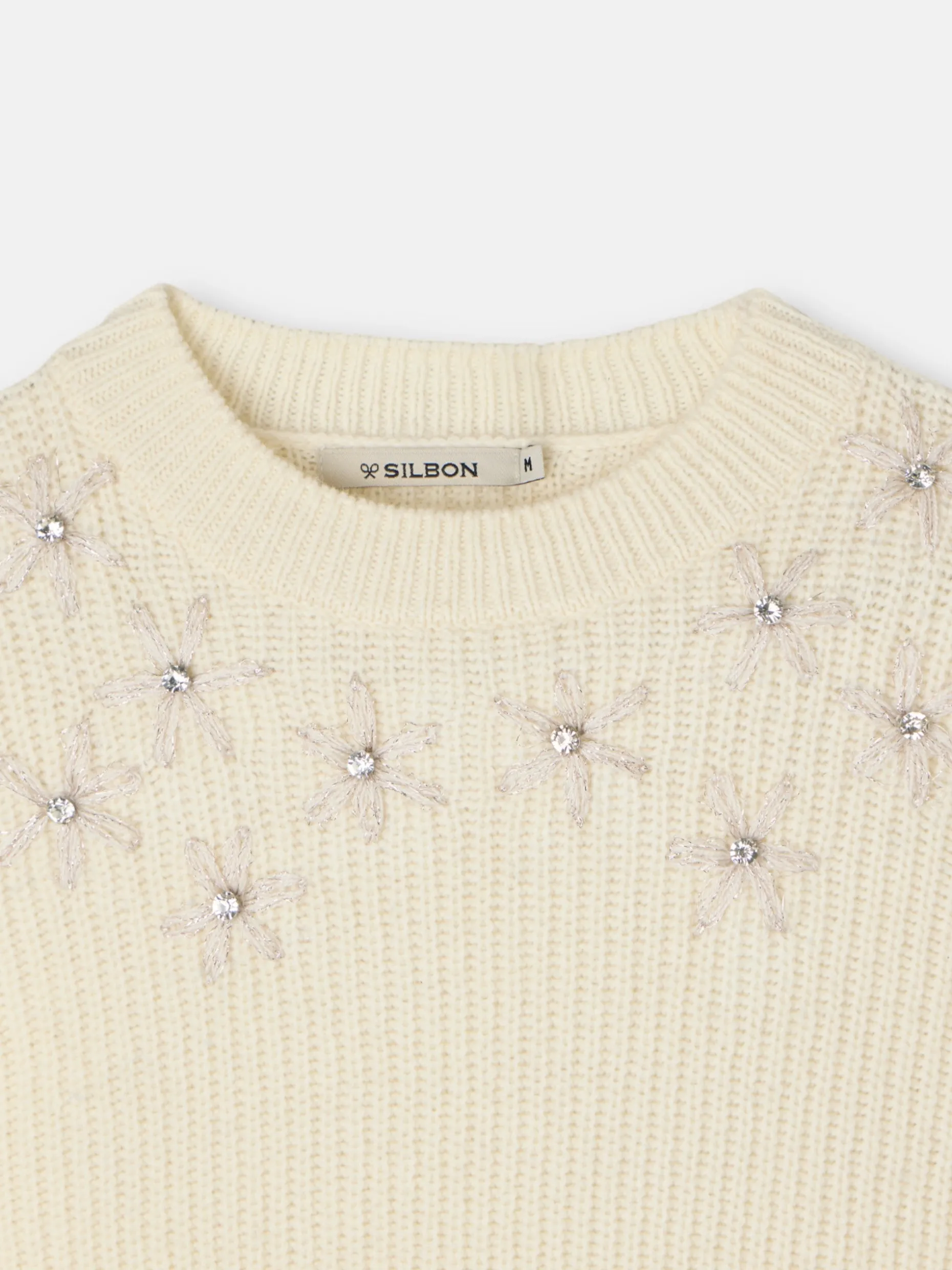 Jersey flores bordadas crudo