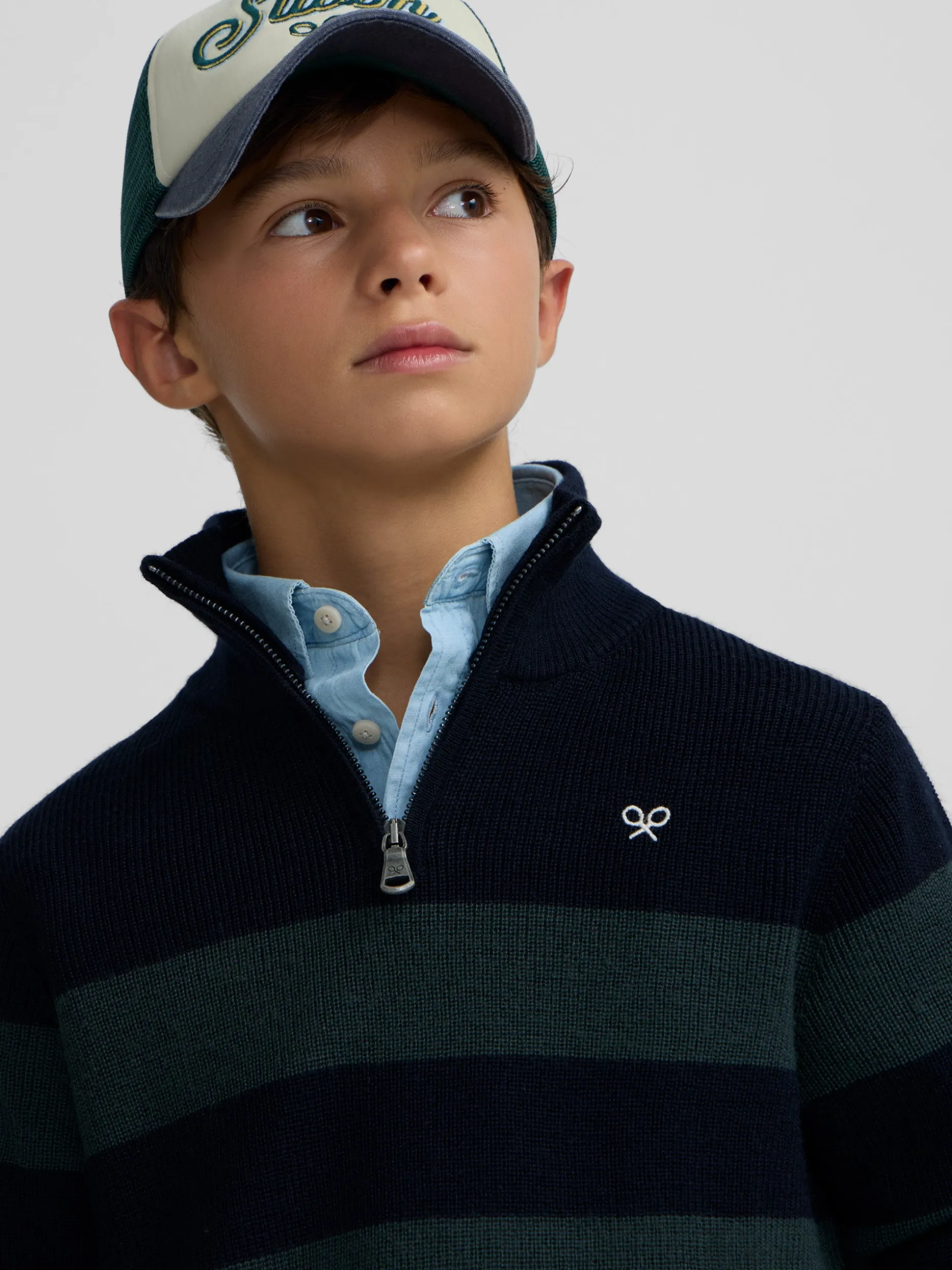 Jersey kids rayas media cremallera verde
