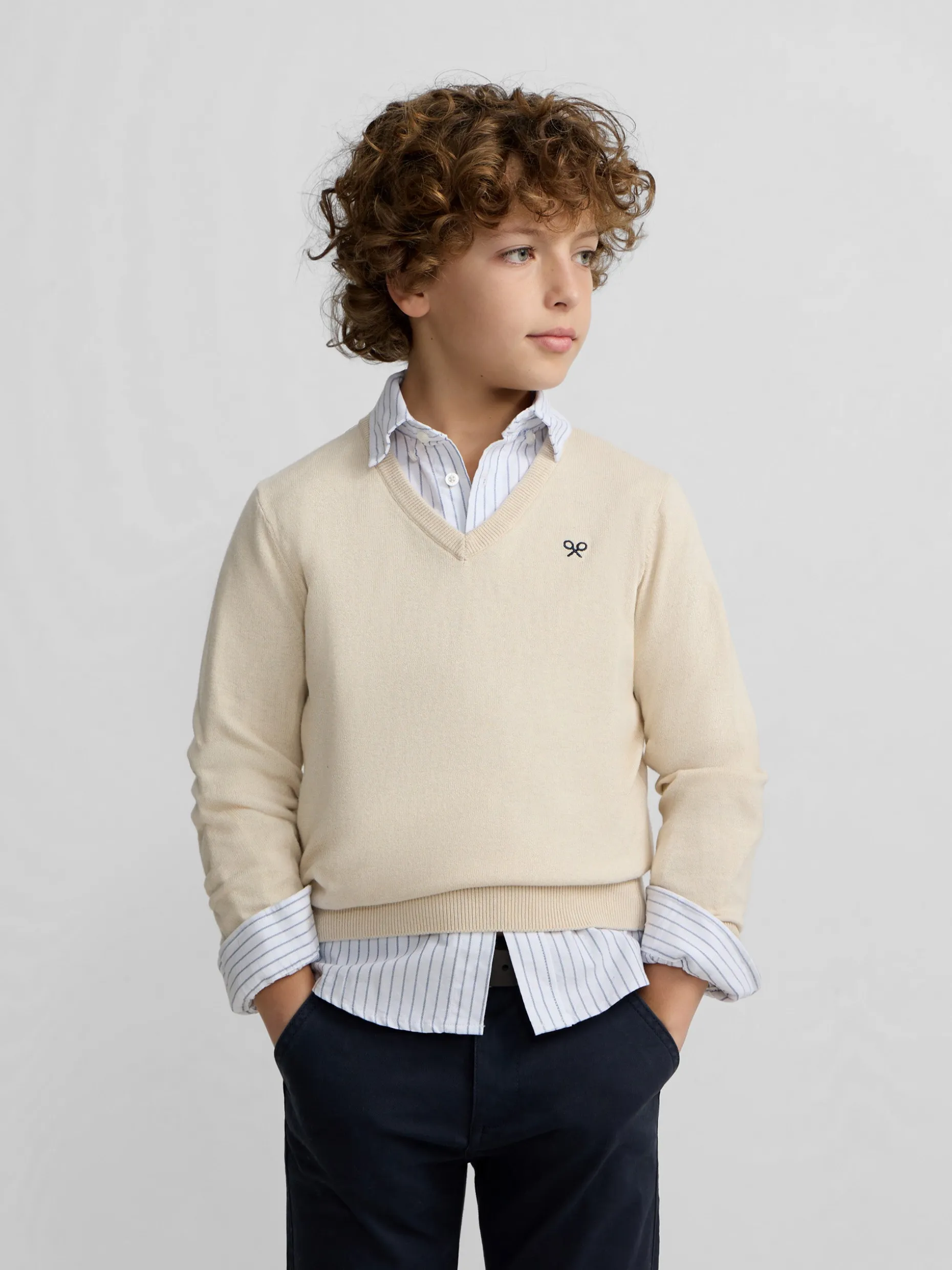 Jersey kids v neck beige