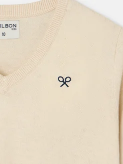 Jersey kids v neck beige