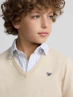 Jersey kids v neck beige